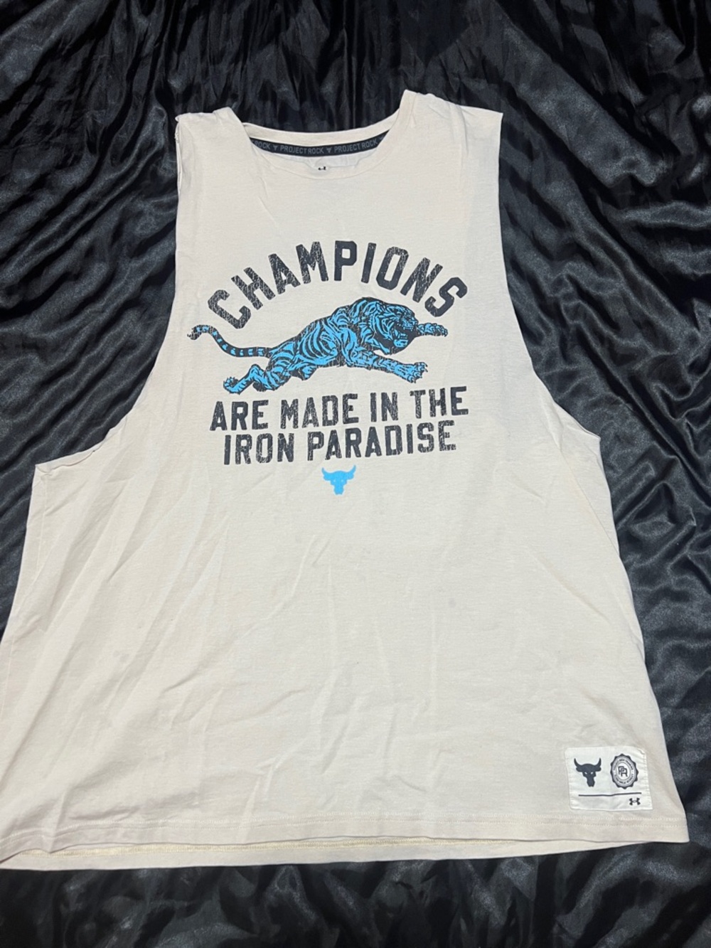 Under Armour Men’s White Sleeveless Swim Tank with Blue & Black Graphic